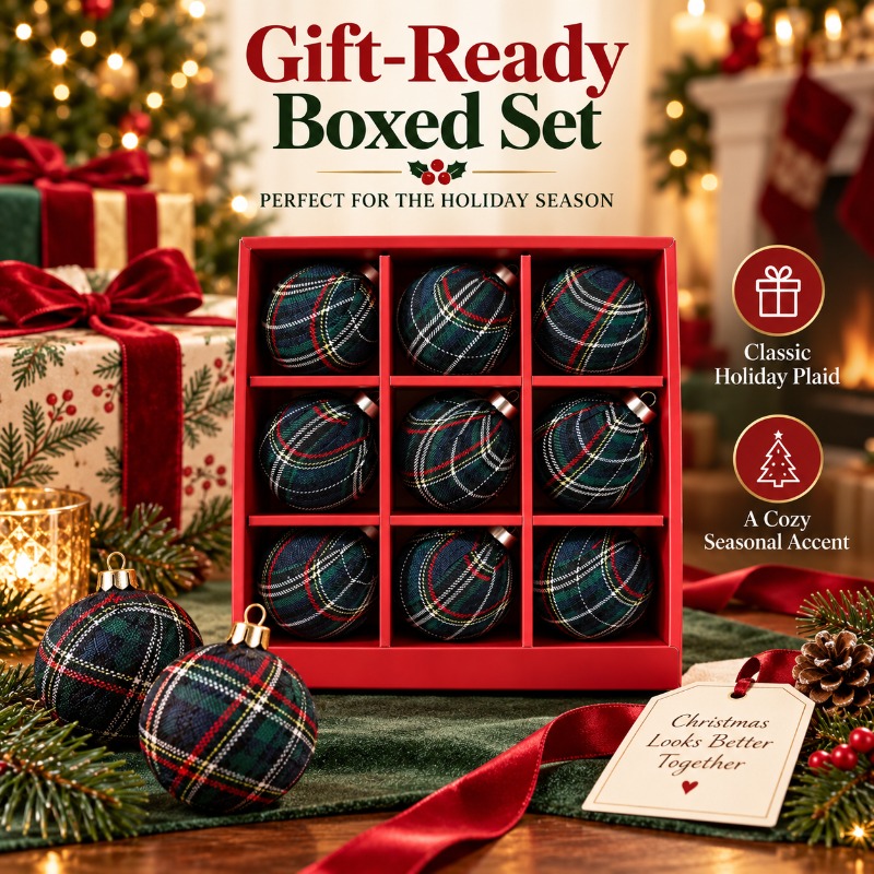 Gift Box Wrap Set - 9 pièces, boules de Noël à